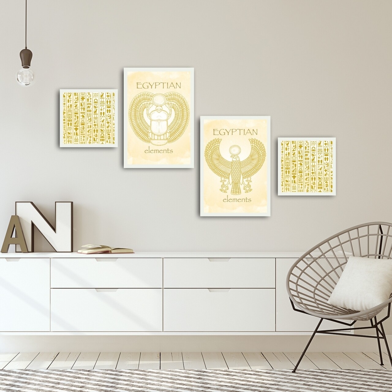 Set 4 tablouri decorative, Alpha Wall, Egyptian Elements, 30x30/35x50 cm - imagine 3